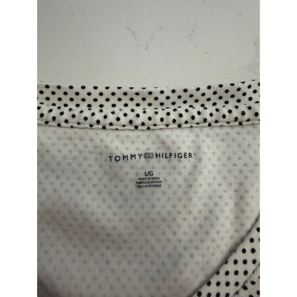 Tommy Hilfiger Womens White Black Polka Dot V-Neck Cotton T-Shirt Size Large - Picture 4 of 7